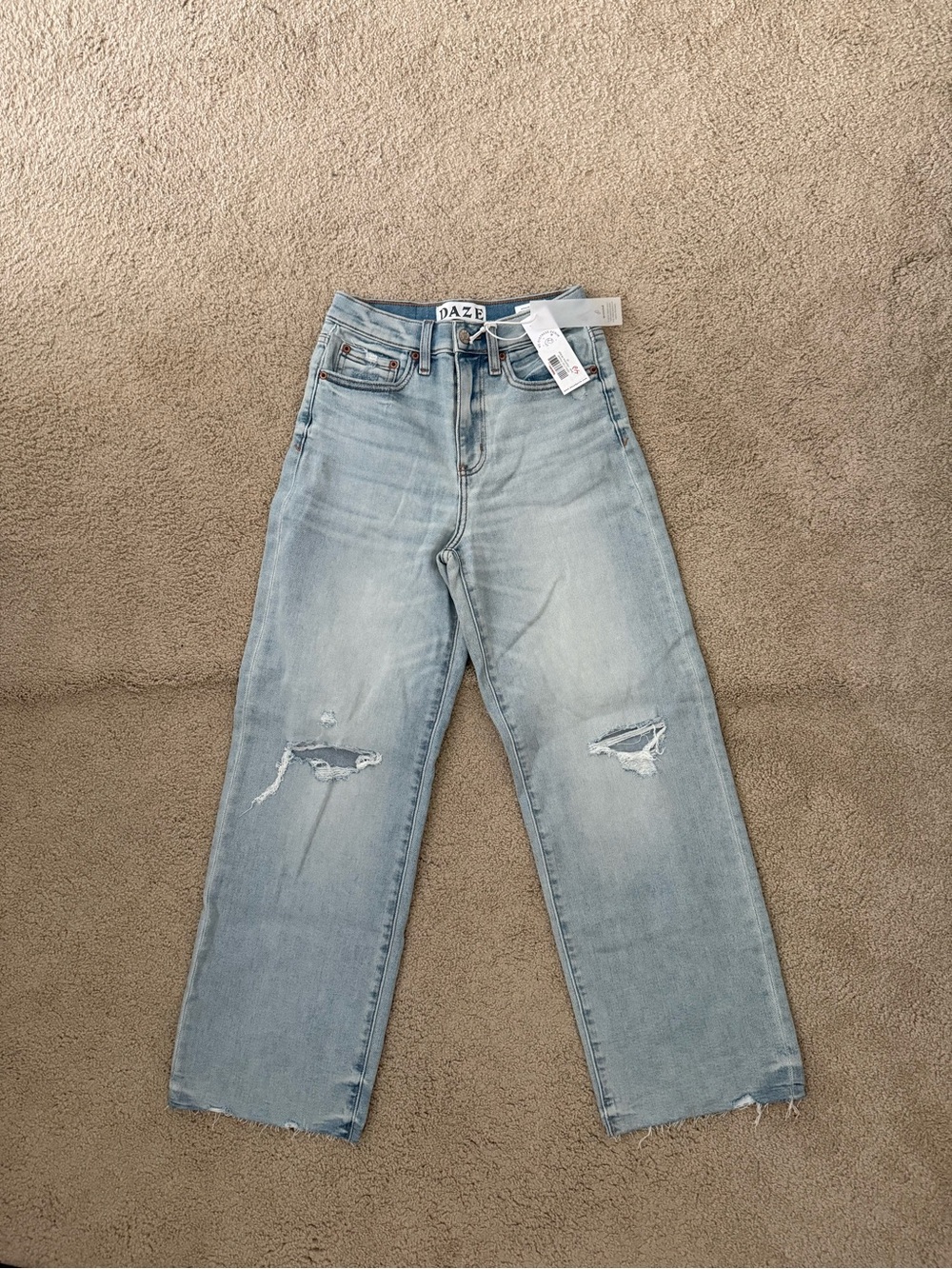 DAZE Light Wash Wide Leg Distressed Jeans